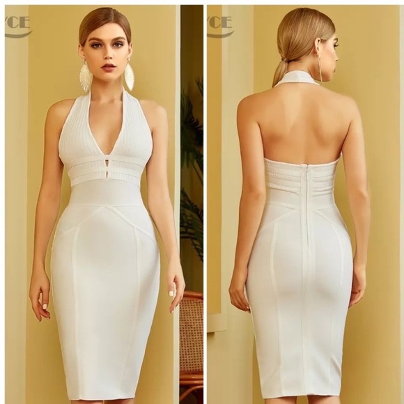 Halter Bodycon Bandage Dress Sexy Hollow Out Backless pink - Picture 5 of 6